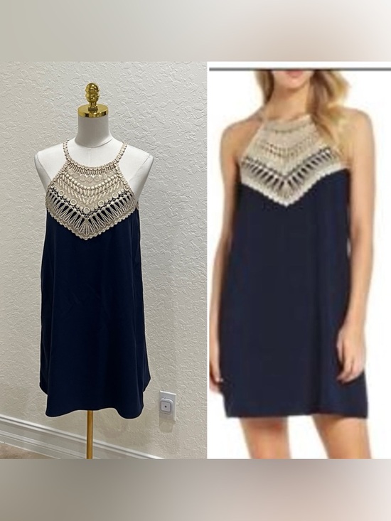 Lilly Pulitzer Dresses & Skirts - Lilly Pulitzer Navy Dress with Gold Crochet Halter Size 6
